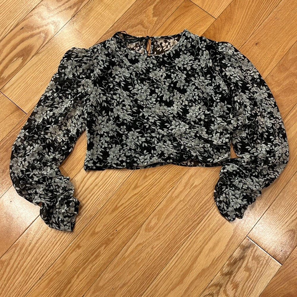 Zara Cropped sheer side gathered blouse